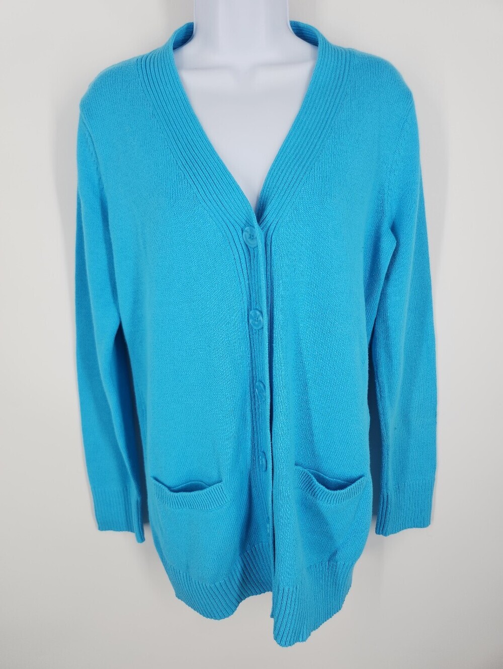 Pendleton Blue Cardigan Sweater Womens Medium V-Neck Pockets Knit 705213-F13
